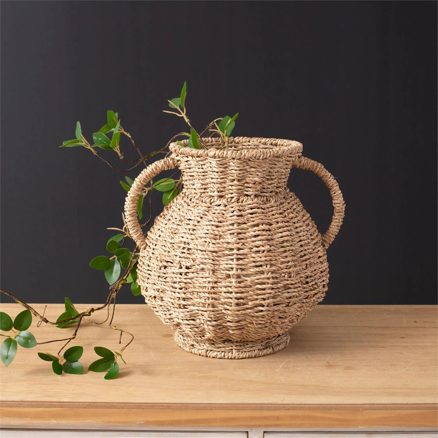 Handwoven Seagrass Vase with Handles