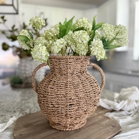 Handwoven Seagrass Vase with Handles outdoor greenery  