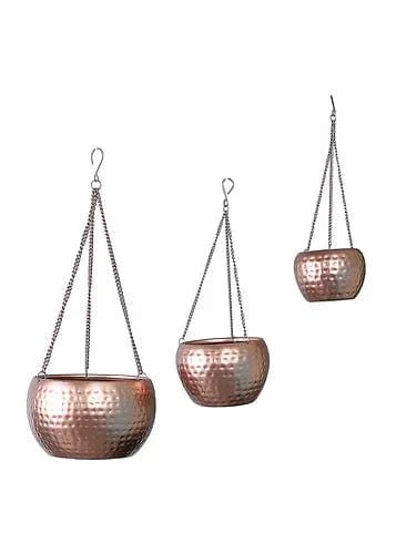 Hanging Copper Hammered Planter (Set of 3)