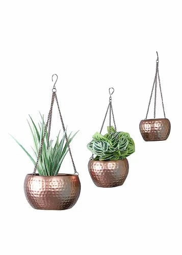 Hanging Copper Hammered Planter (Set of 3)