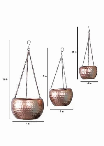 Hanging Copper Hammered Planter (Set of 3)