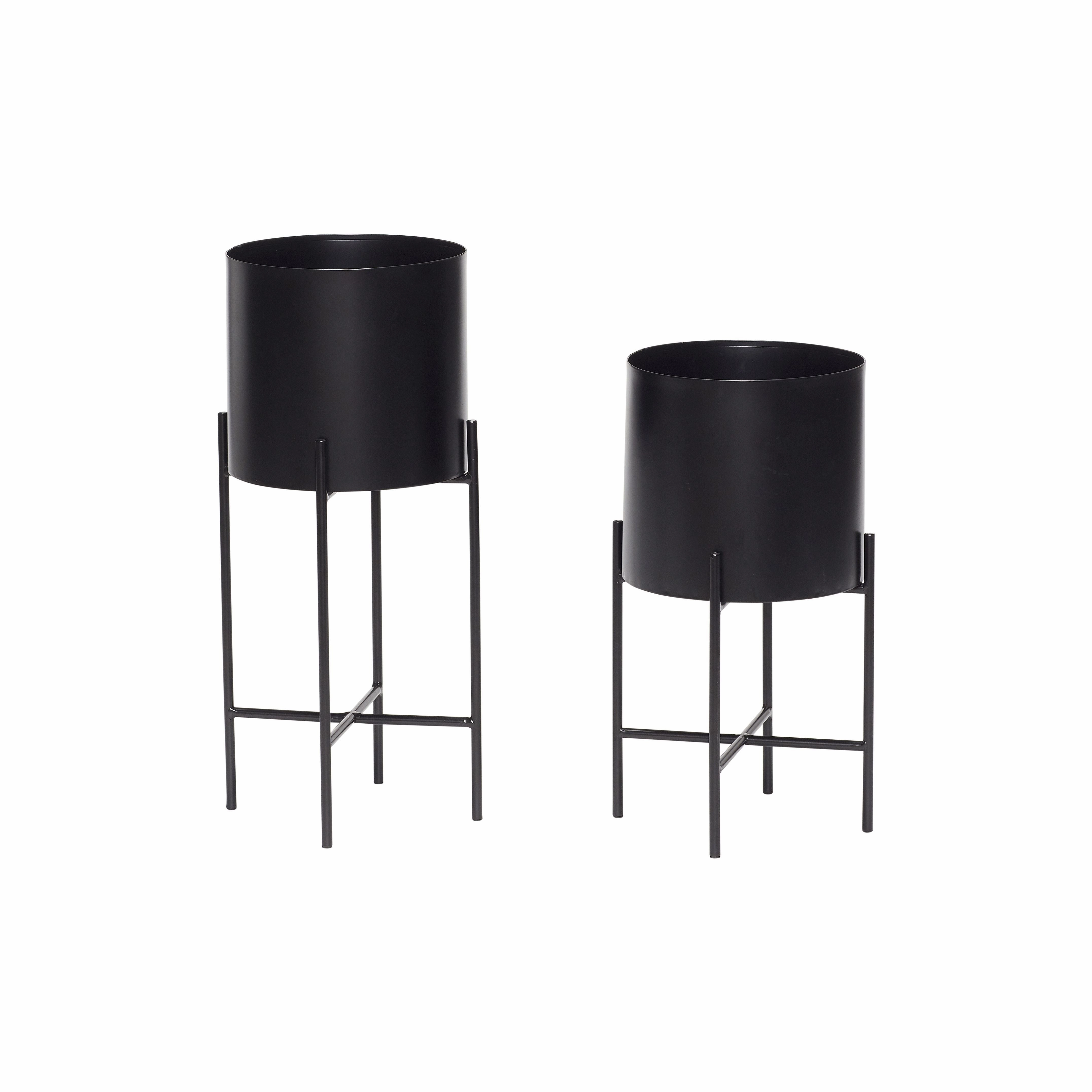 Hbsch Airy Pots Set Of 2, Black dried green plant  