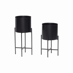 Hbsch Airy Pots Set Of 2, Black dried green plant  