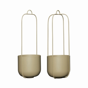 Hbsch Lotus Hanging Pots Khaki (Set Of 2) dried green plant  