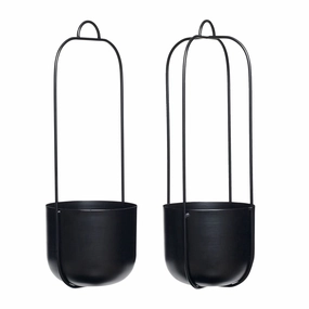 Hbsch Lotus Hanging Pots Set Of 2, Black dried green plant  