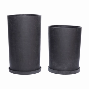 Hbsch Podium Pots Large Set Of 2, Black dried green plant  