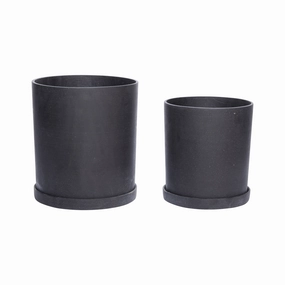 Hbsch Podium Pots Medium Set Of 2, Black dried green plant  