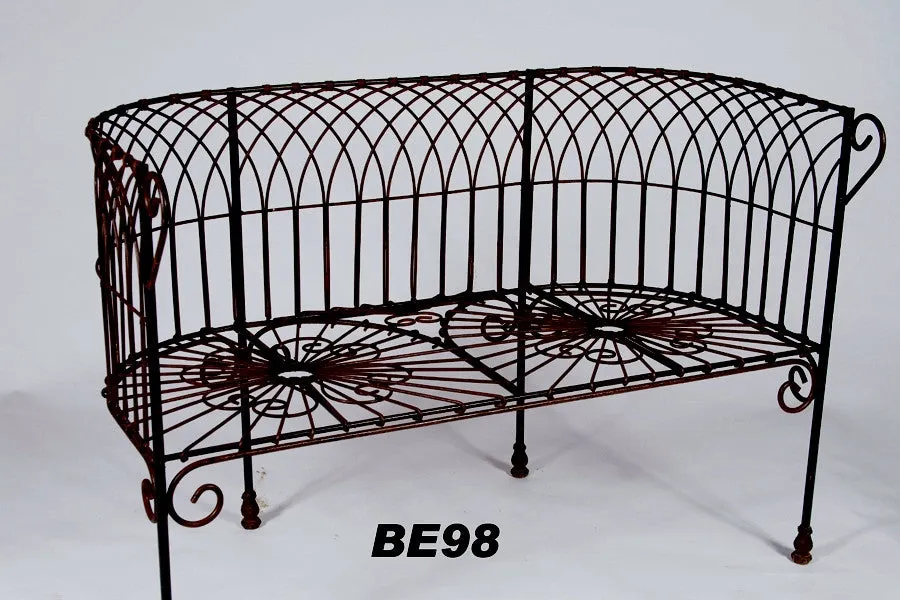 Heavy Wrought Iron Antique French Wire Bench with Cast Feet decorative plants  