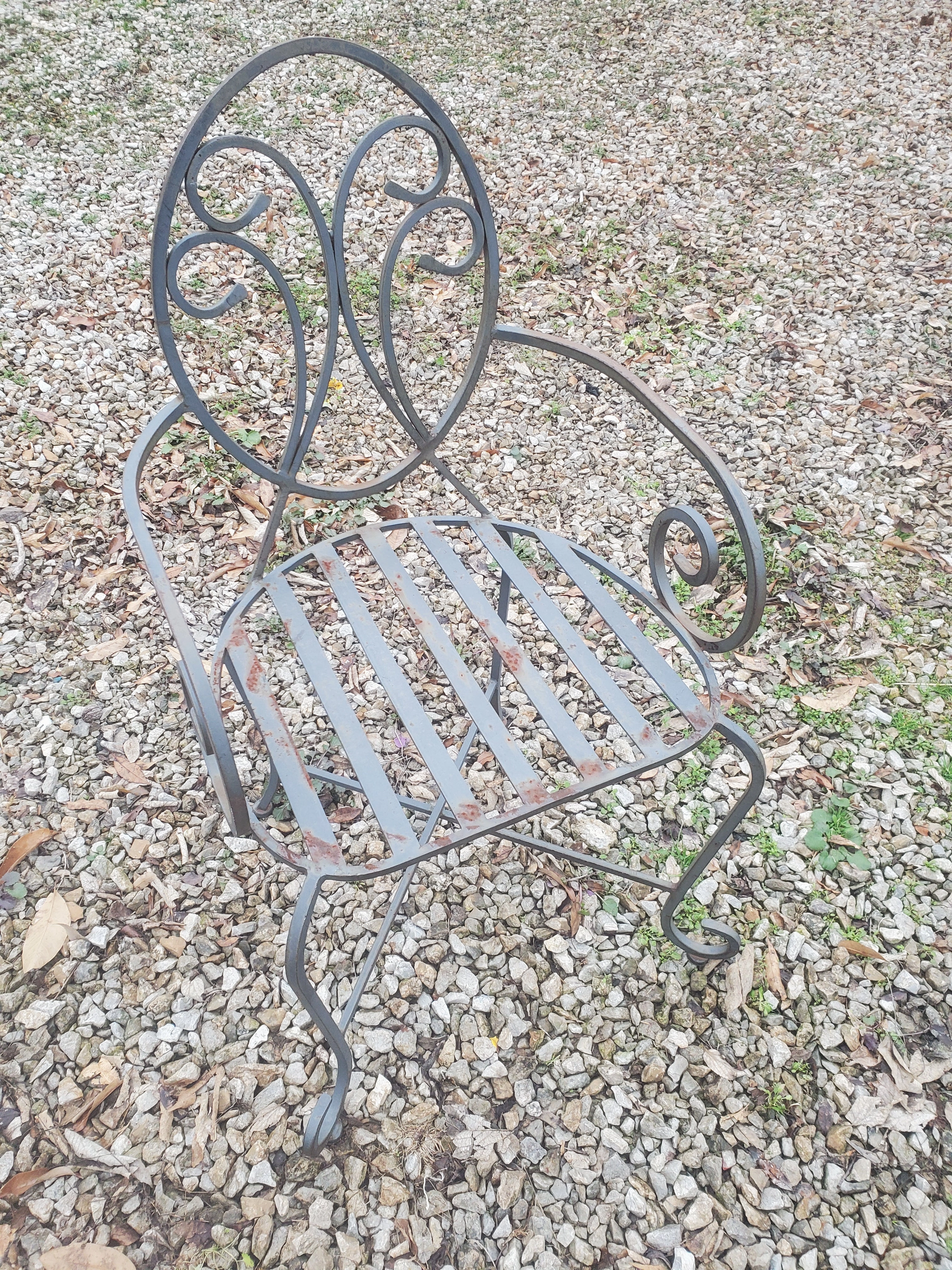 Heavy Iron Table with Umbrella Ring on Table & 4 Chairs