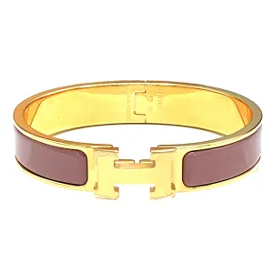 Hermes Clic H Bracelet in Rose Enamel with 18k Gold Plated Hardware