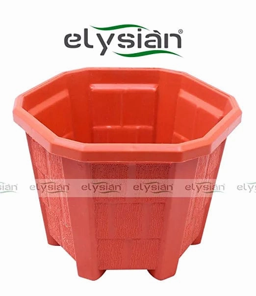 Hexagonal Shape Plastic Pot (15 cms), Brown