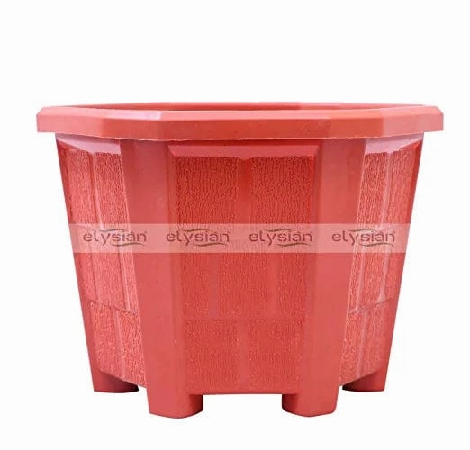 Hexagonal Shape Plastic Pot (15 cms), Brown classic flowerpot  