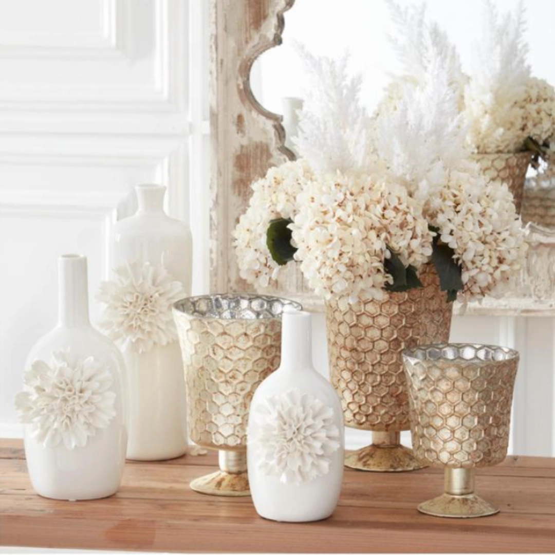 Honeycomb Champagne Mercury Glass Fluted Vases