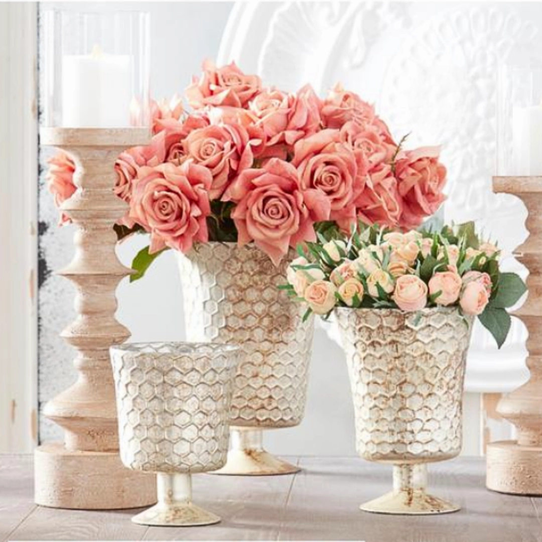 Honeycomb Champagne Mercury Glass Fluted Vases