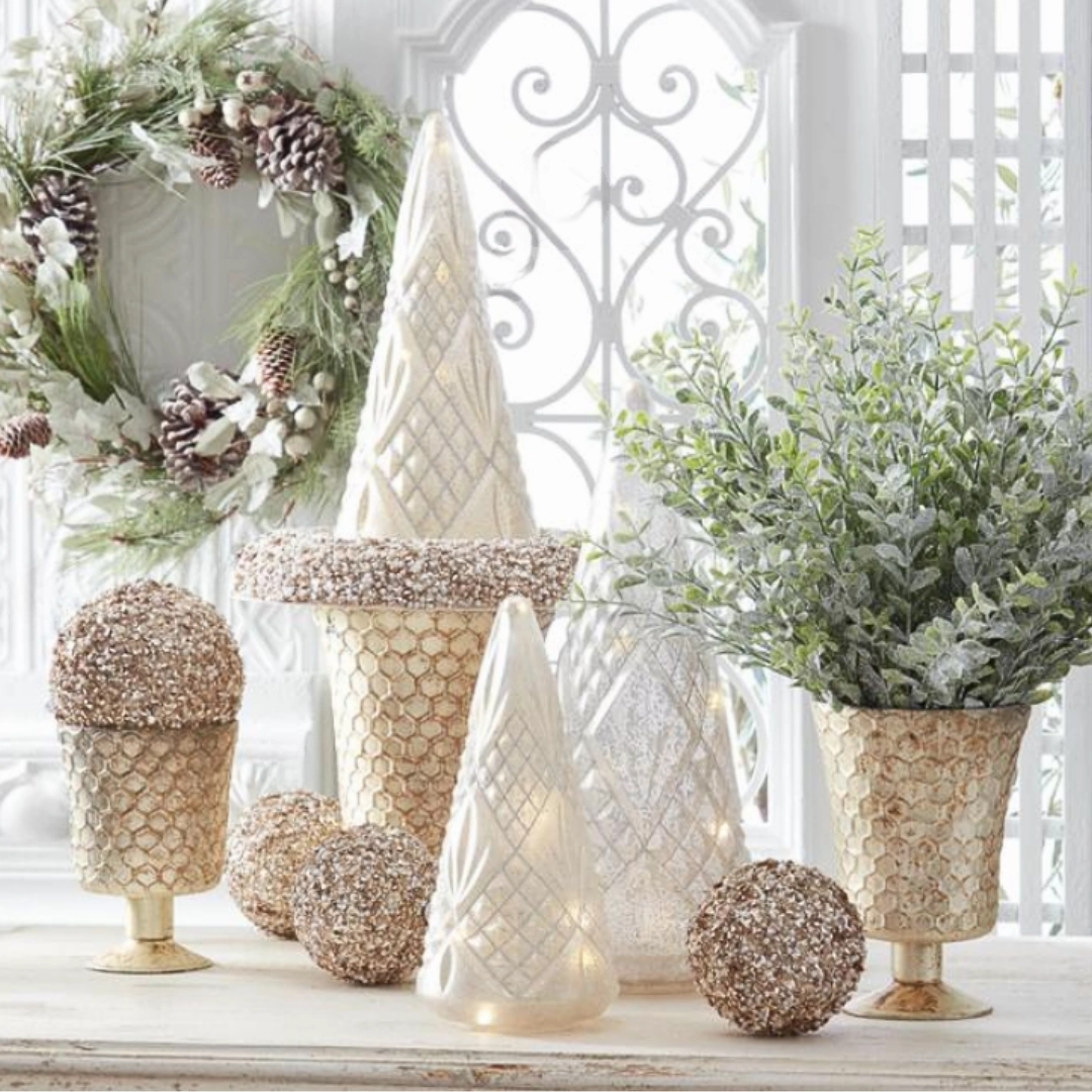 Honeycomb Champagne Mercury Glass Fluted Vases