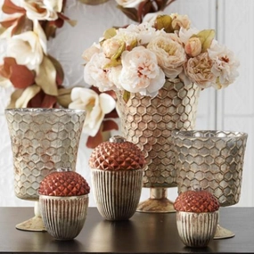 Honeycomb Champagne Mercury Glass Fluted Vases outdoor greenery  