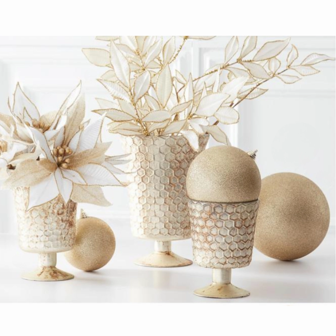 Honeycomb Champagne Mercury Glass Fluted Vases
