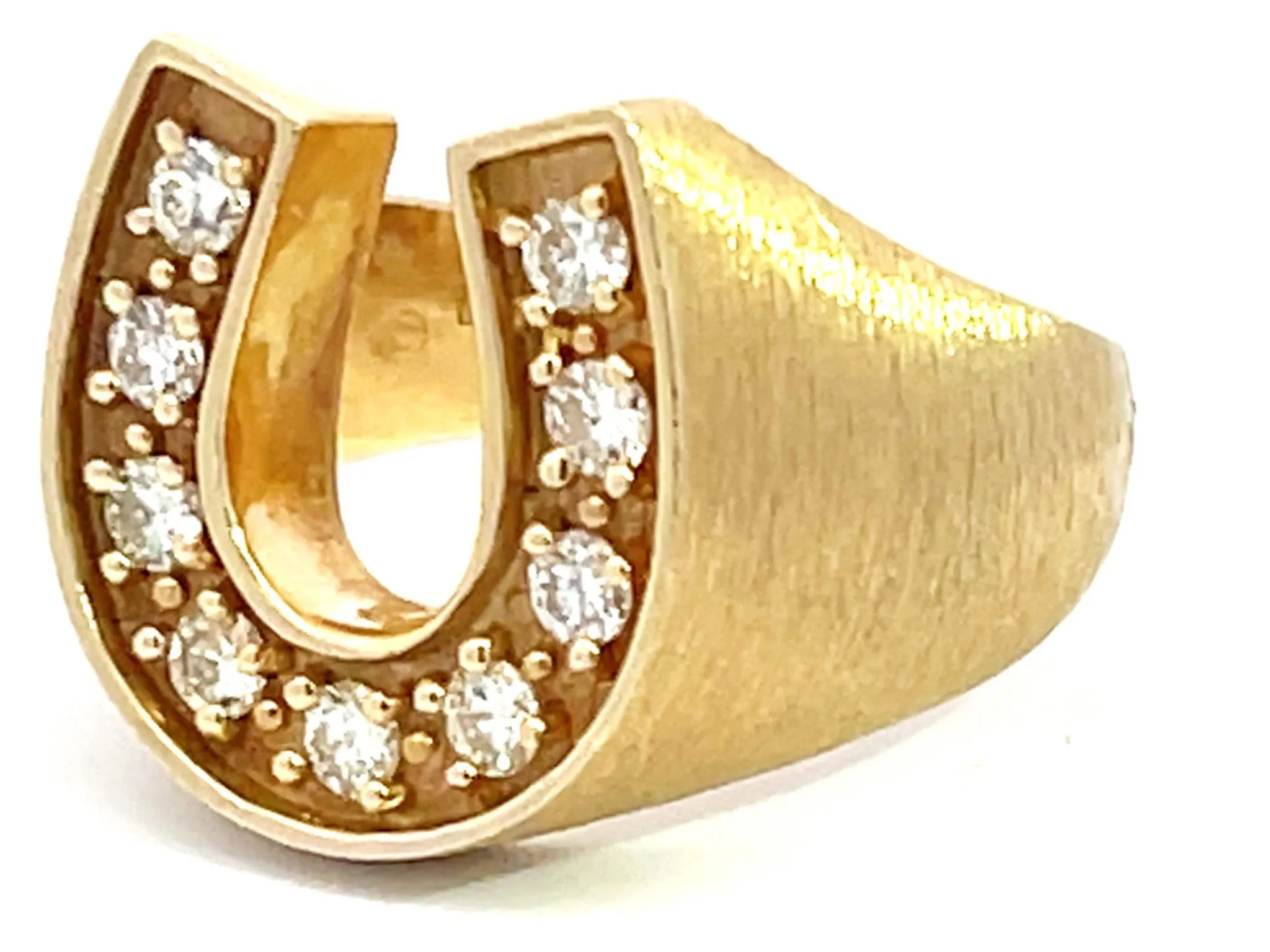 Horseshoe 9 Diamond Satin Finish Ring in 14k Yellow Gold