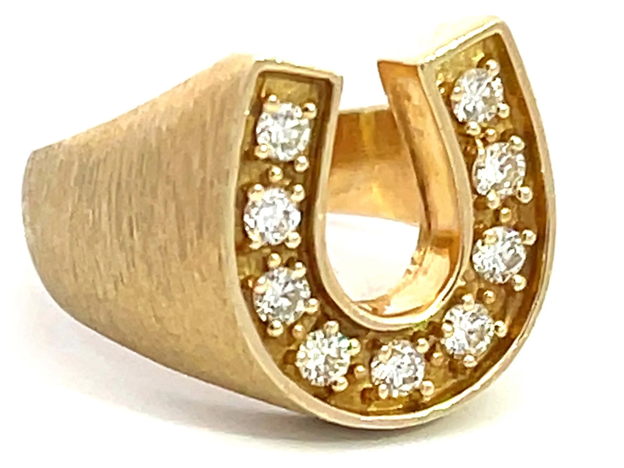 Horseshoe 9 Diamond Satin Finish Ring in 14k Yellow Gold