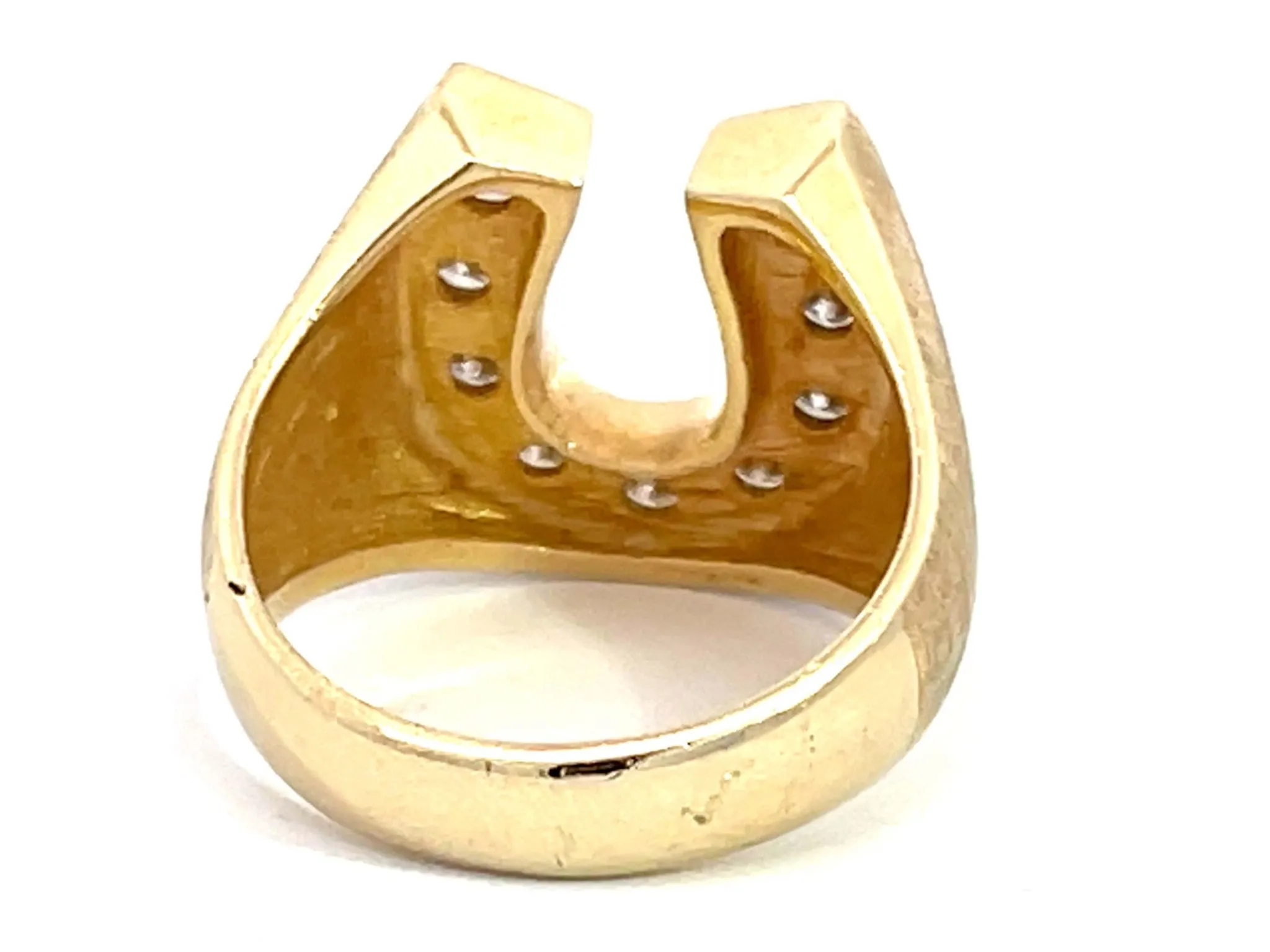Horseshoe 9 Diamond Satin Finish Ring in 14k Yellow Gold