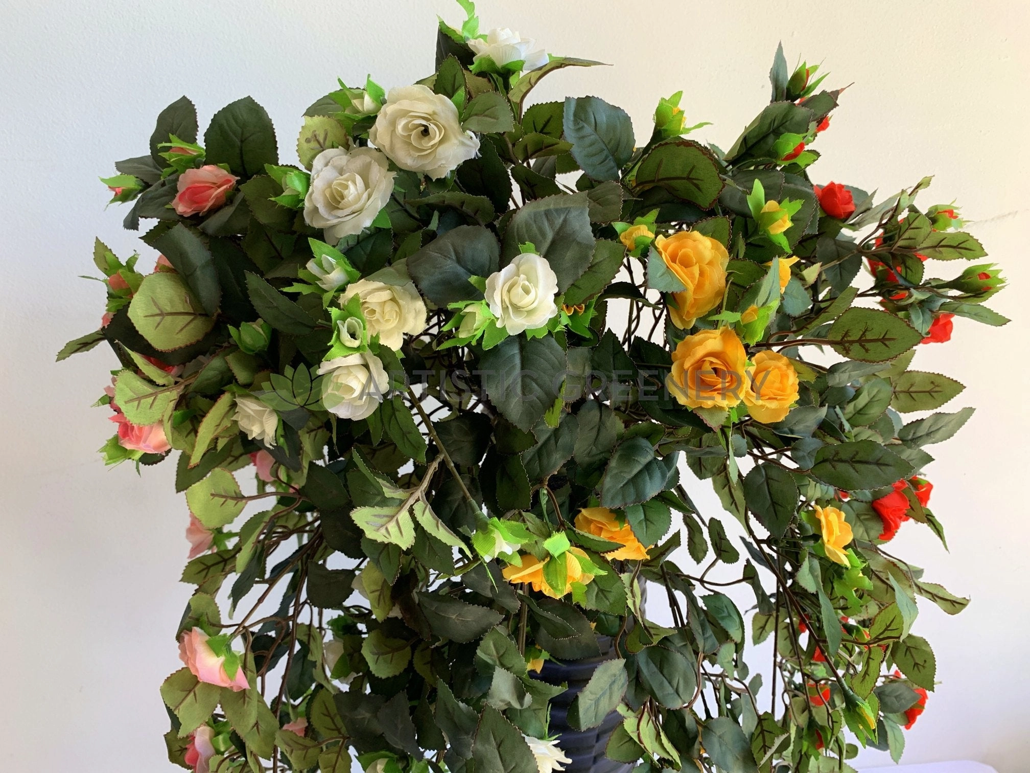 HP0074 Hanging Rose Bunch with Foliage 73cm 4 Colours