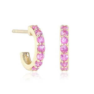 Huggie Hoop Earrings in Pink Sapphires