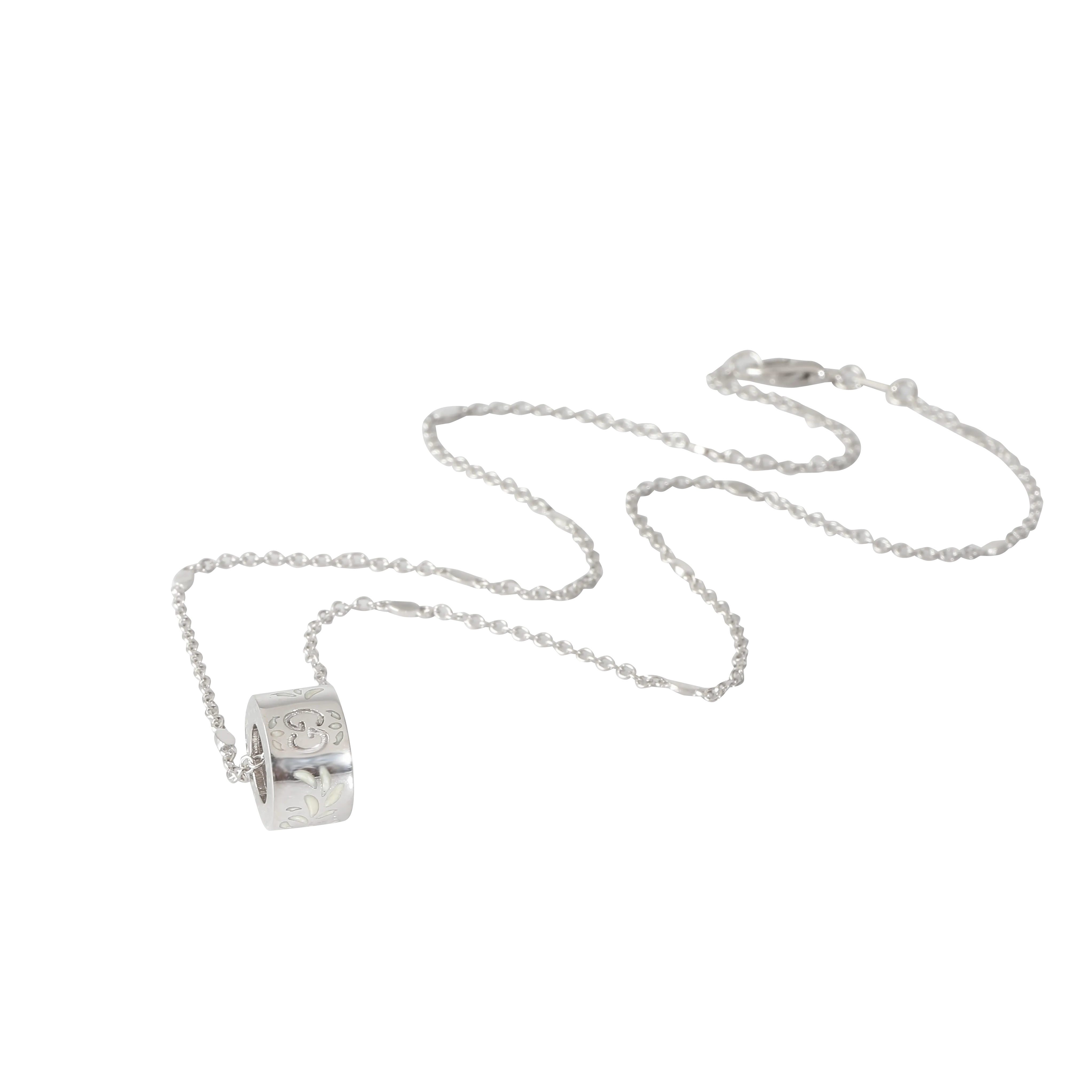 Icon White Enamel Blossom Necklace in 18k White Gold