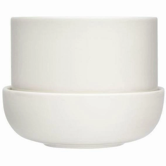 Iittala Nappula Flowerpot With Saucer 170x130mm, White dried green plant  