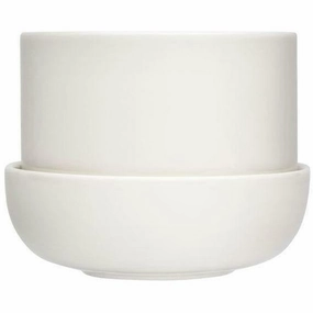 Iittala Nappula Flowerpot With Saucer 170x130mm, White dried green plant  