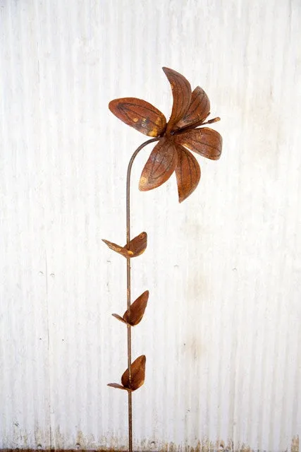 Iron Elegant Lilly Flower with Stake Connected decorative plants  