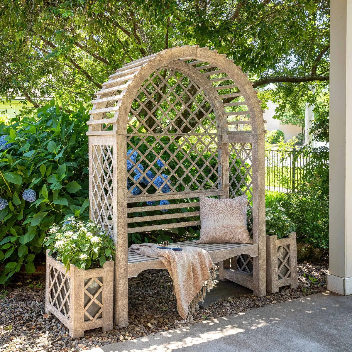 Iron Garden Trellis with Bench dried flowers  