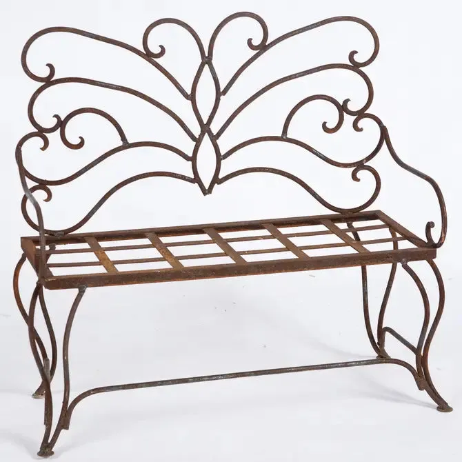Iron Hand Forged Butterfly Bench Outdoor Seating decorative plants  
