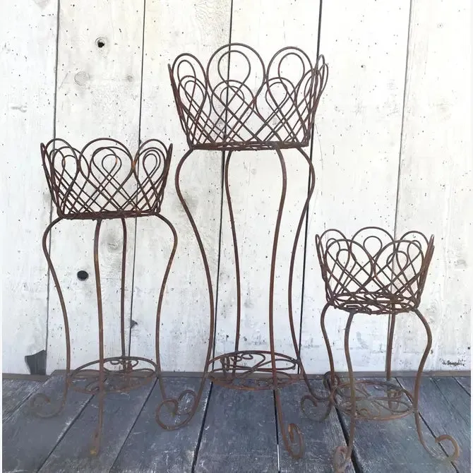 Iron Planters Loopy Design with Bottom Shelf Set of 3