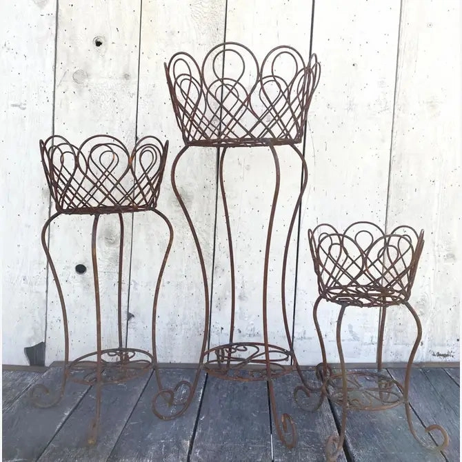 Iron Planters Loopy Design with Bottom Shelf Set of 3