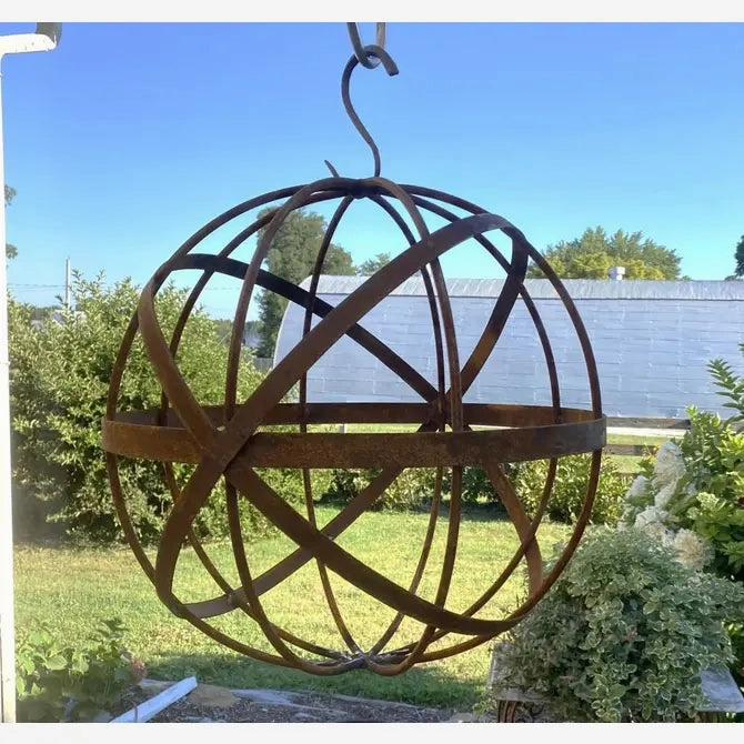 Iron Strap & Wire Sphere Ball Yard Dcor Hanging Sphere