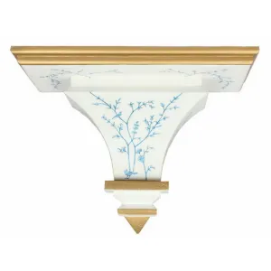 Ivory & Pale Blue Hand Painted Chinoiserie Wood Bracket dried flowers  