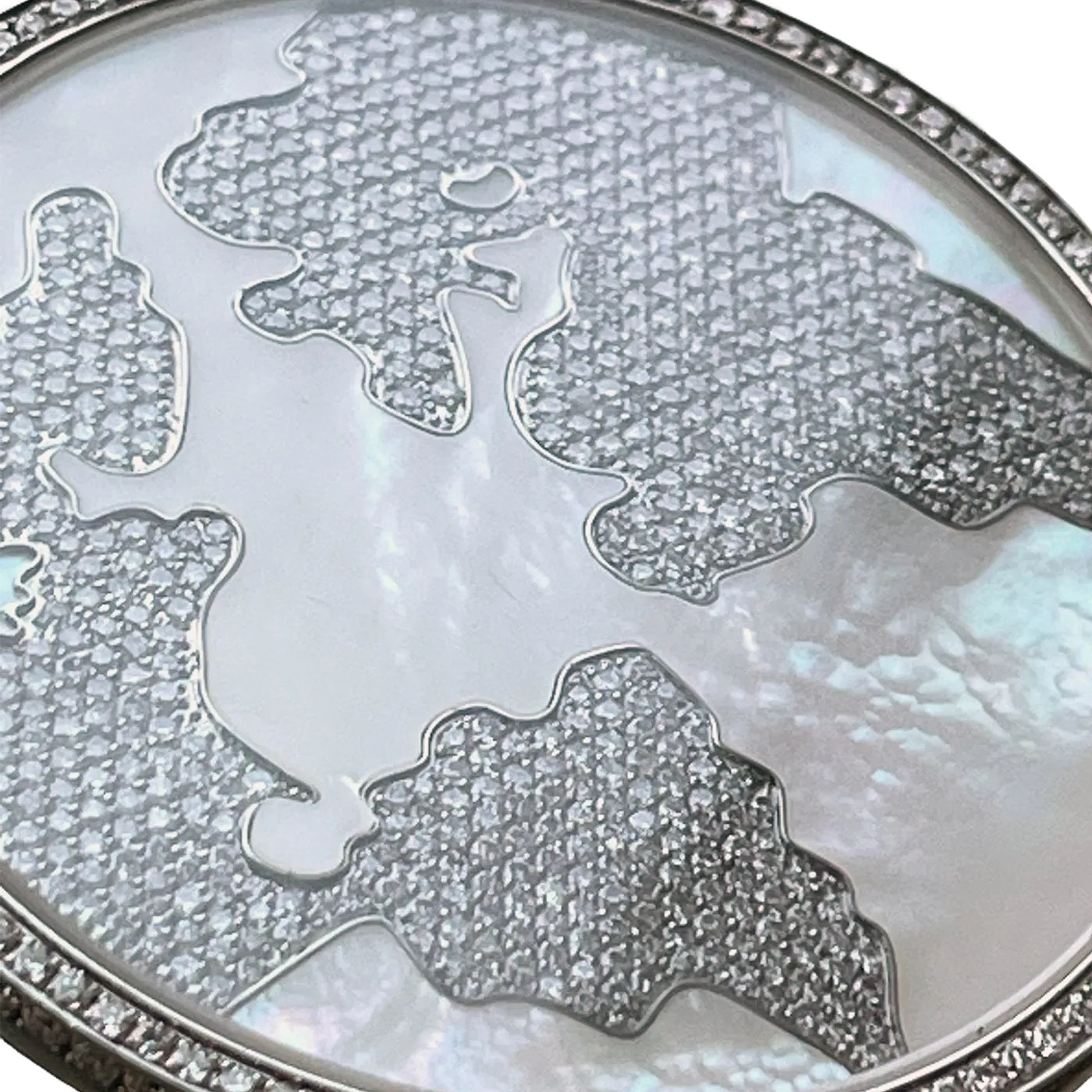 Jacob & Co Steel 6.06ct White Diamonds MOP World Map Steel Round Pendant