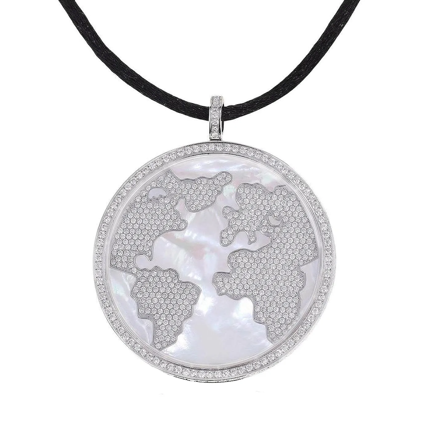 Jacob & Co Steel 6.06ct White Diamonds MOP World Map Steel Round Pendant