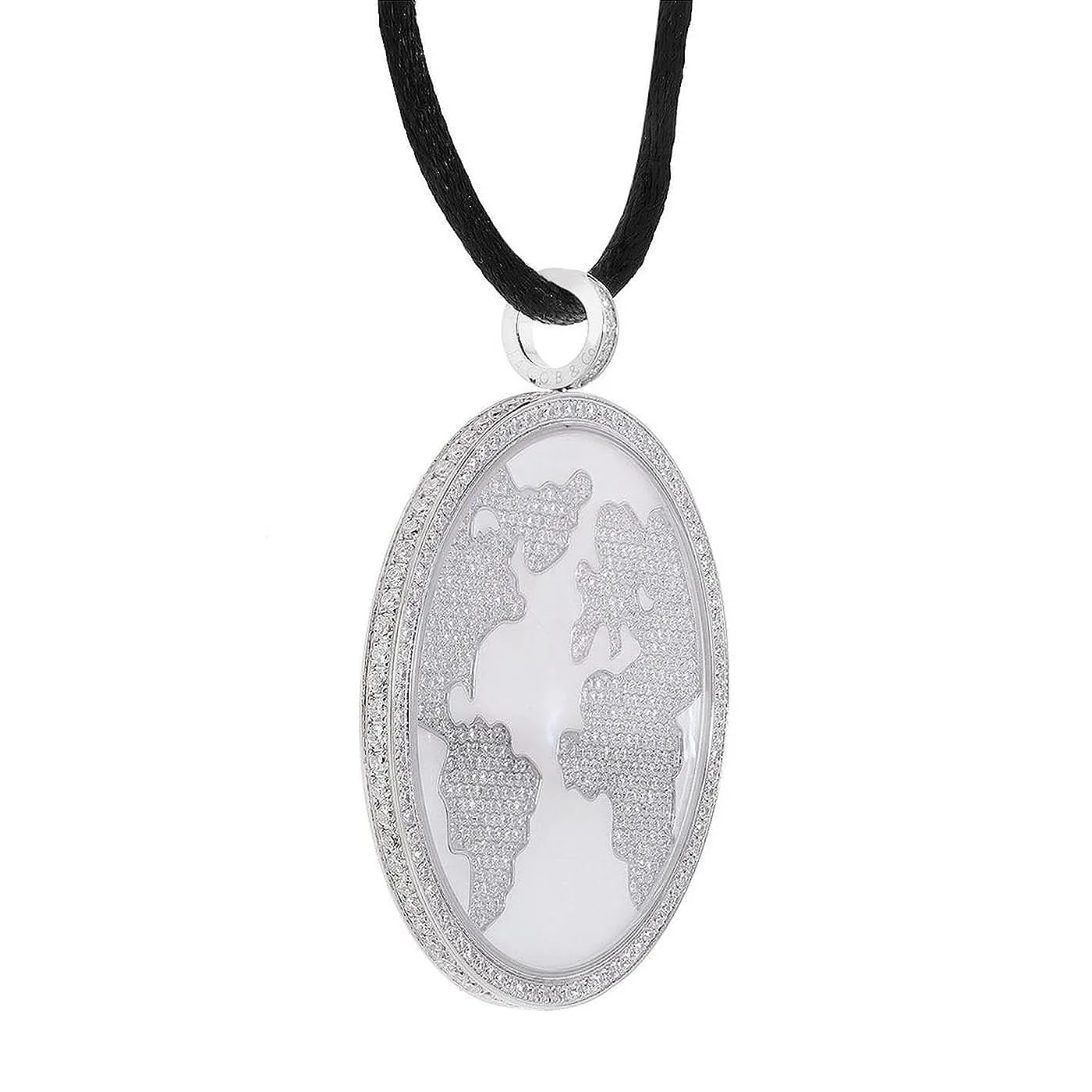Jacob & Co Steel 6.06ct White Diamonds MOP World Map Steel Round Pendant