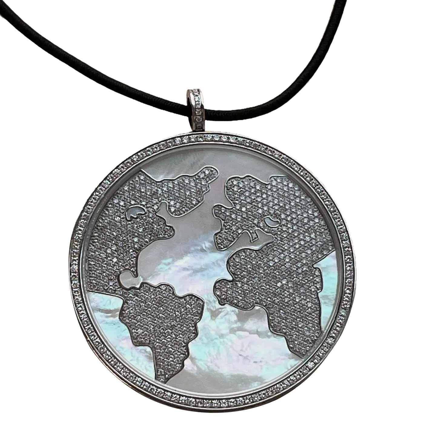 Jacob & Co Steel 6.06ct White Diamonds MOP World Map Steel Round Pendant