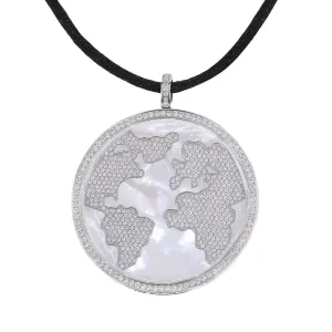 Jacob & Co Steel 6.06ct White Diamonds MOP World Map Steel Round Pendant
