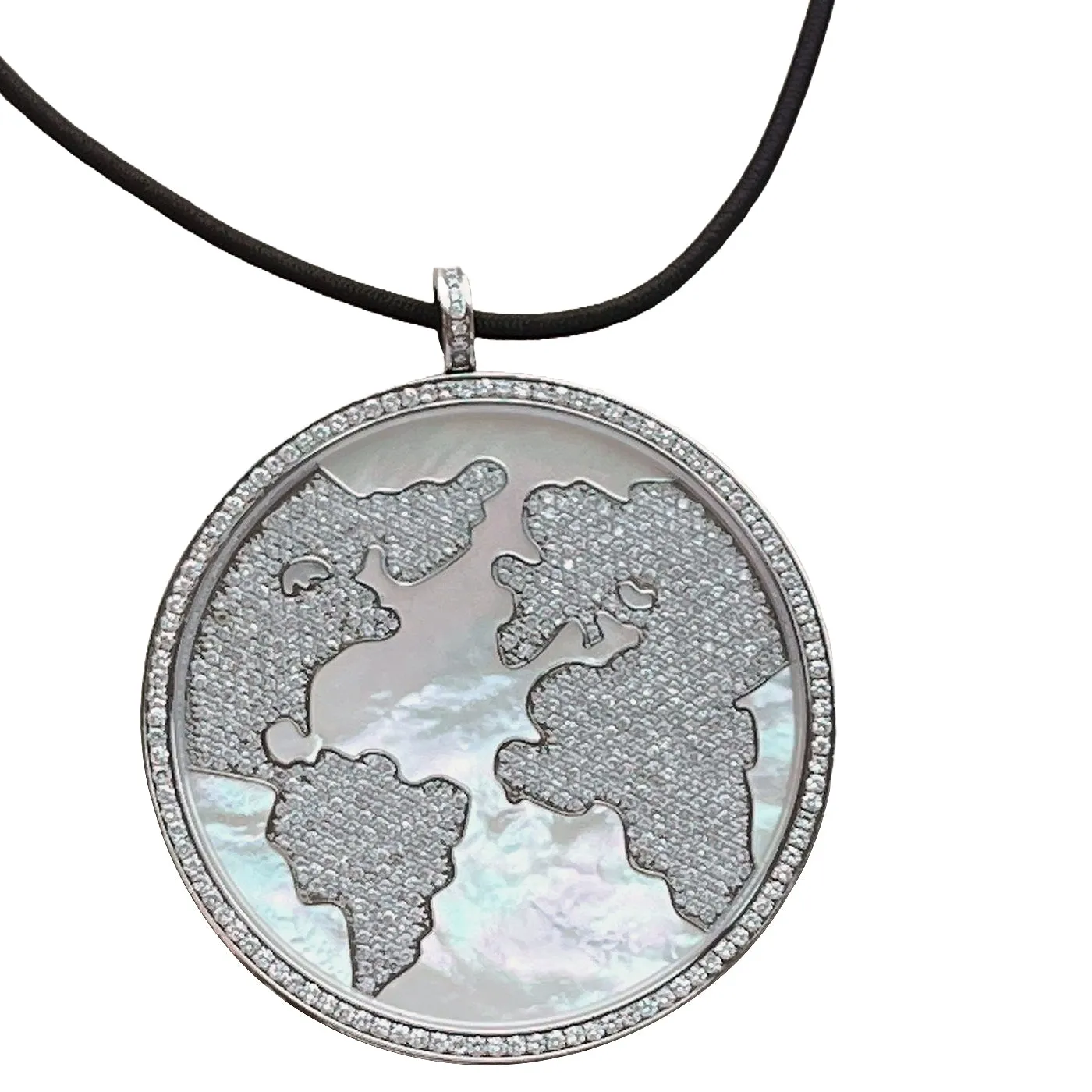 Jacob & Co Steel 6.06ct White Diamonds MOP World Map Steel Round Pendant
