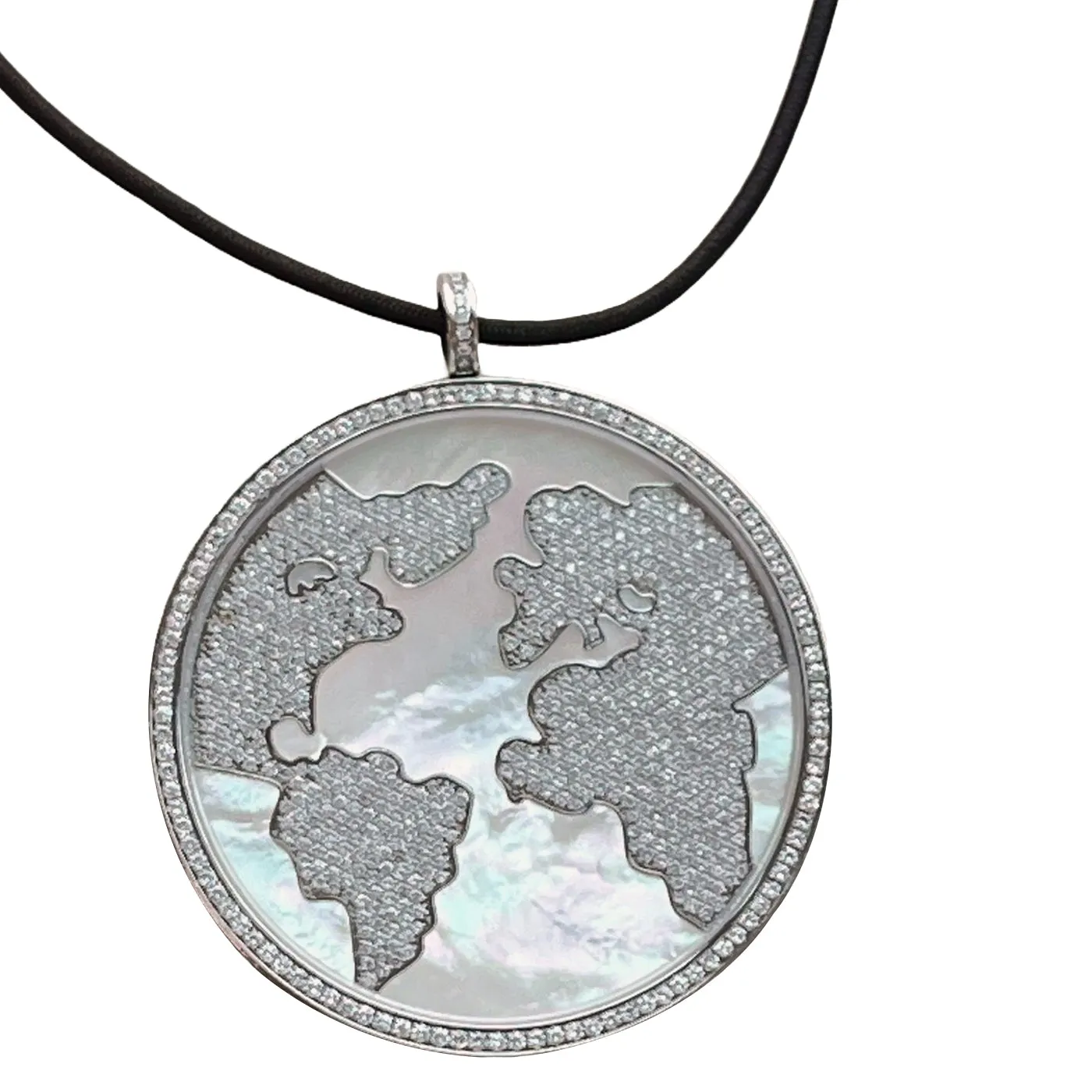 Jacob & Co Steel 6.06ct White Diamonds MOP World Map Steel Round Pendant