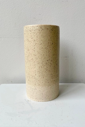Jacqueline Vase Butter Speckle Small dried green plant  