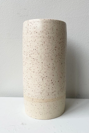 Jacqueline Vase Cream Speckle Small dried green plant  