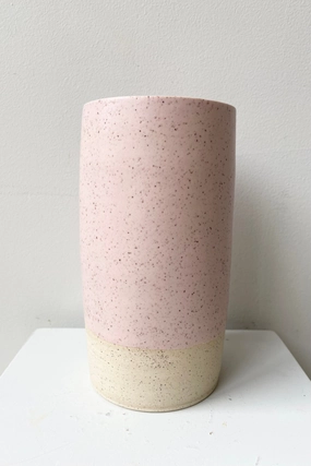 Jacqueline Vase Pink Speckle Large dried green plant  