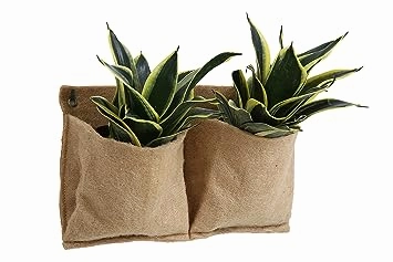 Jute 2 Pocket Horizontal Hanging Planter hanging green plant  