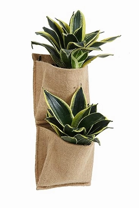 Jute 2 Pocket Vertical Hanging Planter hanging green plant  