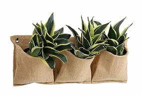 Jute 3 Pocket Horizontal Hanging Planter hanging green plant  