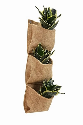 Jute 3 Pocket Vertical Hanging Planter hanging green plant  